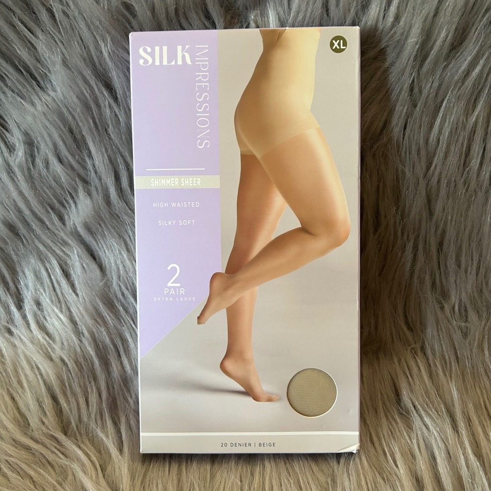 Silk Impressions Sheer Shimmer Tights Women's‎ Size XL Soft Silver High Waisted